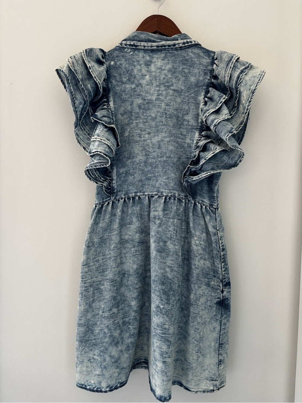 TCEC Women’s Ruffle Sleeve Acid Wash Denim Dress Size Small Y2K Coquette - Picture 9 of 11